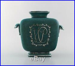 Wilhelm Kåge for Gustavsberg. Large Art Deco Argenta vase in glazed ceramics