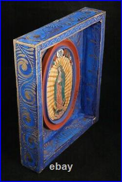 Wood/Ceramic Niche Lady of Guadalupe Mexican Folk Art Religious Handmade/Paint
