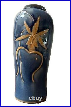 Wow Antique Signed Art Nouveau Pottery Vase Studio Marked Dated Blue Flower