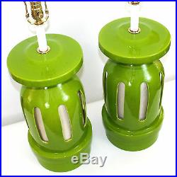 XL Pair Mod Pop Art Ceramic Green Pottery Lamps Mid-Century Modern Space Age 60s