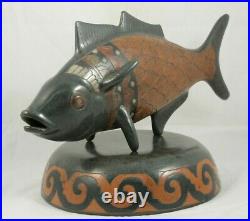 X-Lg Ceramic/Pottery Fish w Stand Mexican Fine Folk Art Initialed Collectible #1