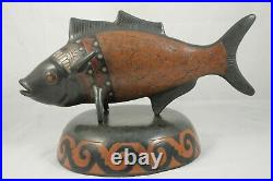 X-Lg Ceramic/Pottery Fish w Stand Mexican Fine Folk Art Initialed Collectible #1