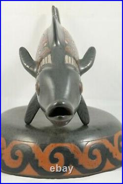 X-Lg Ceramic/Pottery Fish w Stand Mexican Fine Folk Art Initialed Collectible #1