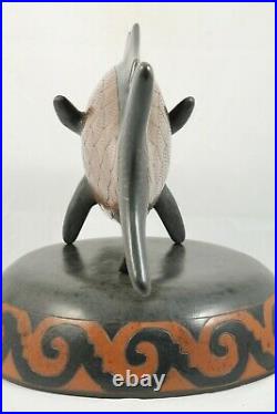 X-Lg Ceramic/Pottery Fish w Stand Mexican Fine Folk Art Initialed Collectible #1