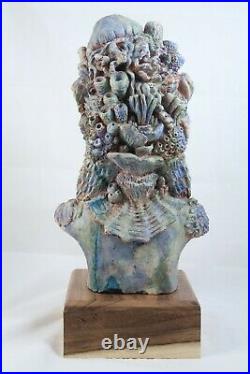 X-Lg Ceramic Sculpture/Bust/Wood Stand Mexico Fine Art D. Serrano Signed Mermaid