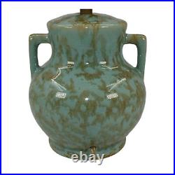 Zanesville Stoneware Neptune 1930s Vintage Art Pottery Mottled Blue Ceramic Lamp